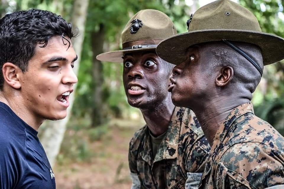 Charming Ihekoronye in Marine Corps Drill Instructor uniform